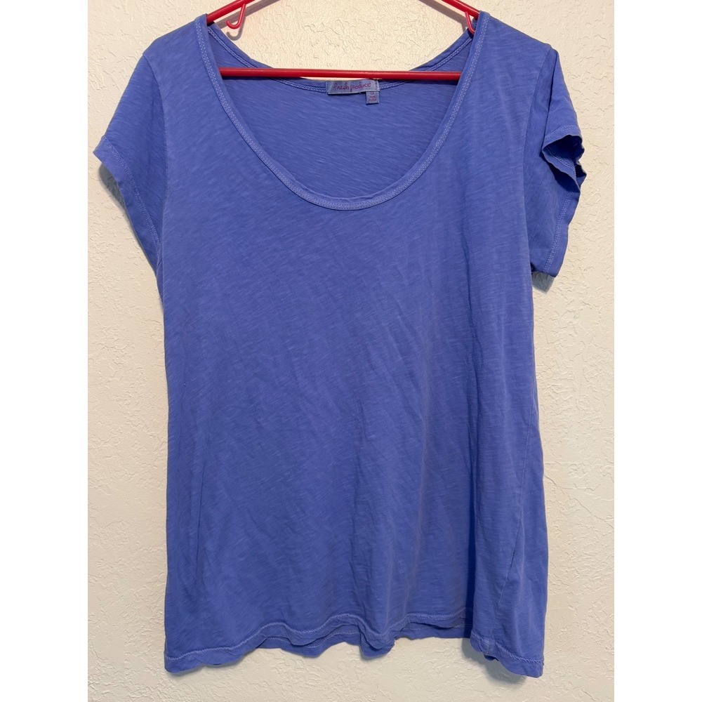 Fresh Produce Womens Periwinkle Blue Slub Cotton Scoop Neck T-Shirt L USA Made